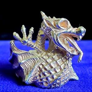 Sterling Silver Heavy Dragon Ring size 9 Wizard Warlock Unique Handcrafted